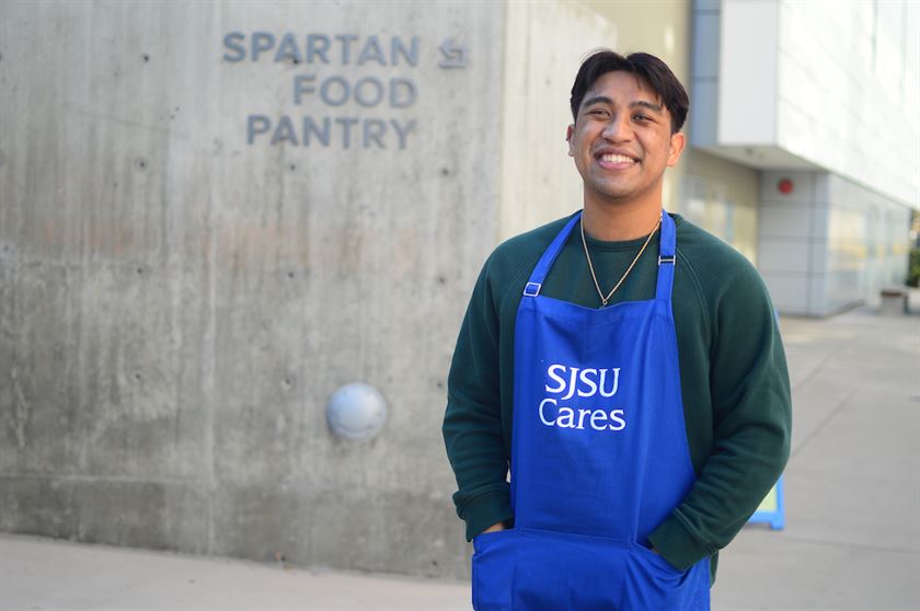 San Jose State University SJSU Senior CJ is a client and works at the Spartan Pantry, the on-campus grocery store that is stocked with Second Harvest food - providing food assistance to students